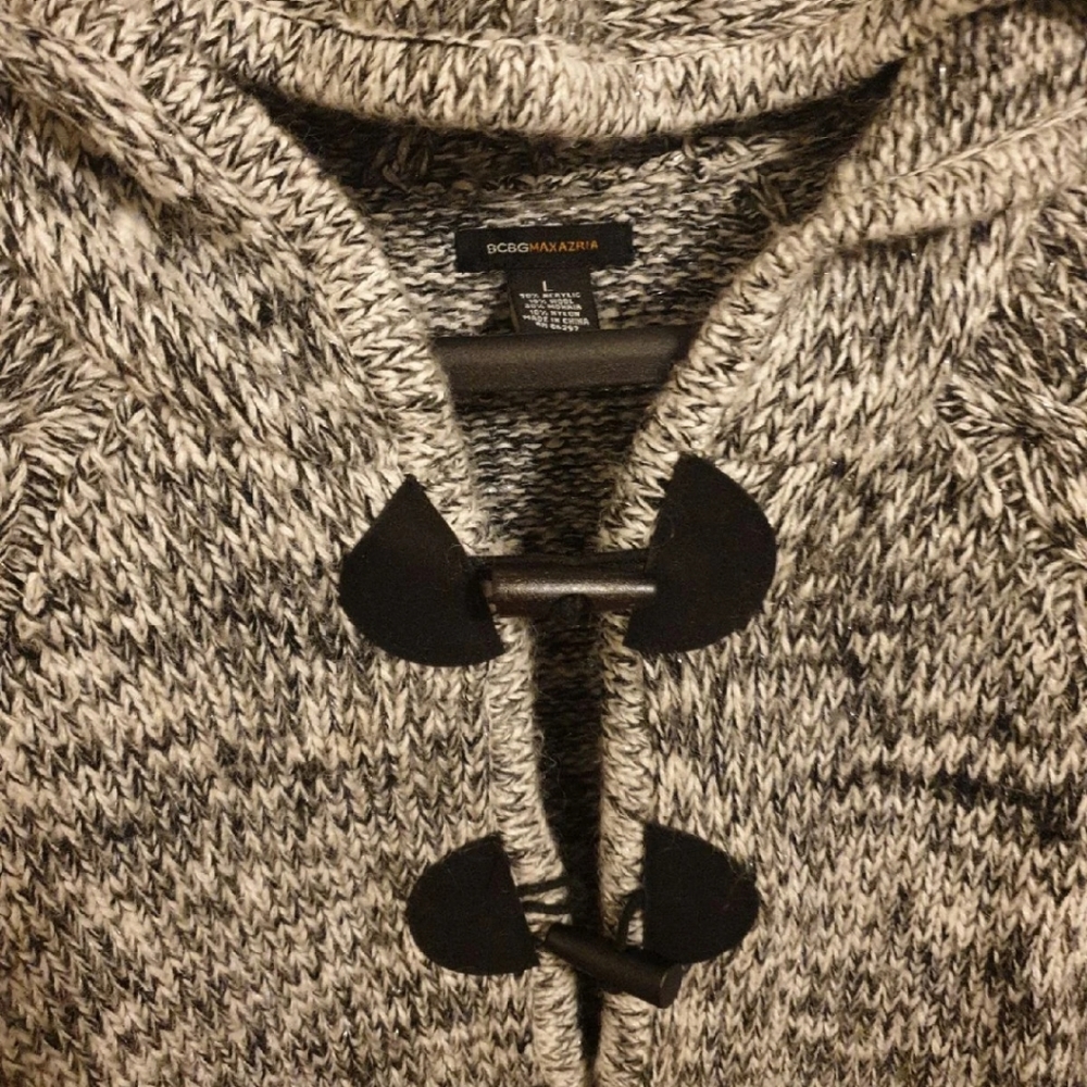 BCBGMAXAZRIA HOODED SHAWL SWEATER